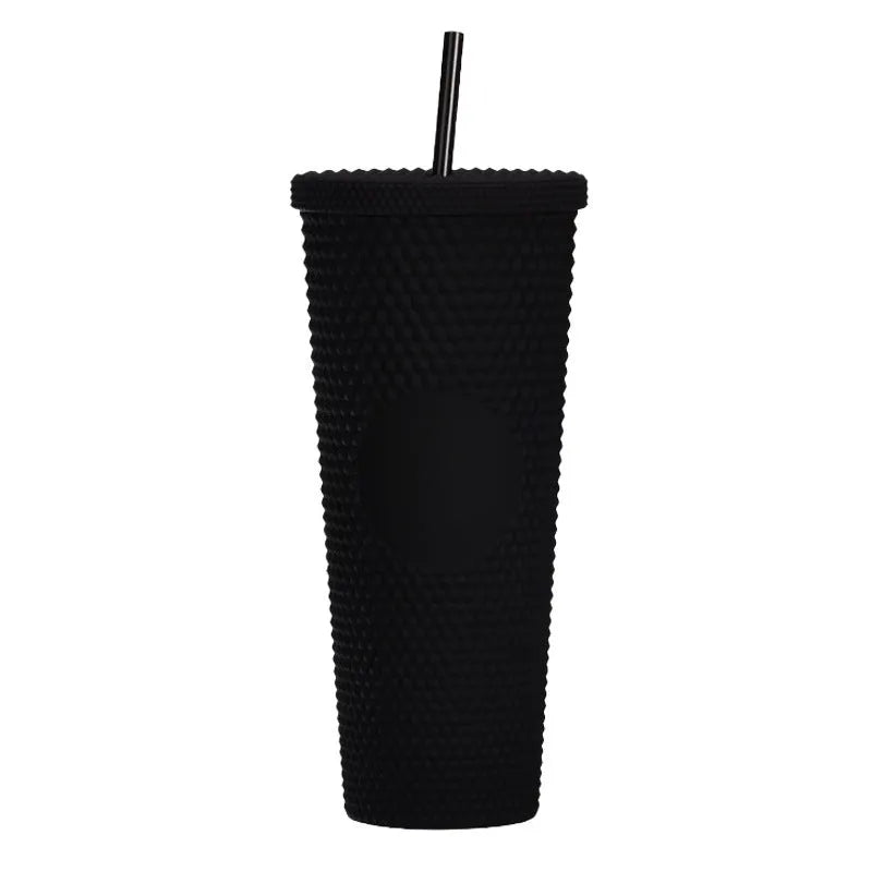 Double Studded Plastic Straw Cup Large Capacity Creative 710ml Durian Cup Portable Diamond Cup - Bellarte Enchanté Double Studded Plastic Straw Cup Large Capacity Creative 710ml Durian Cup Portable Diamond Cup